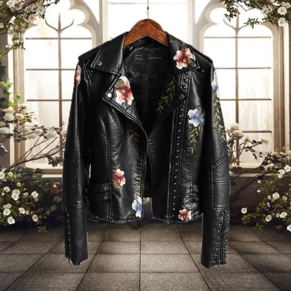 Deadly Skulls Women's Floral Leather Jacket, L